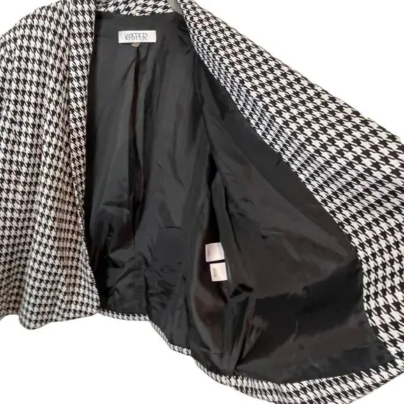 Kasper Swing Blazer Jacket Womens Black and White Houndstooth Retro Size 16
